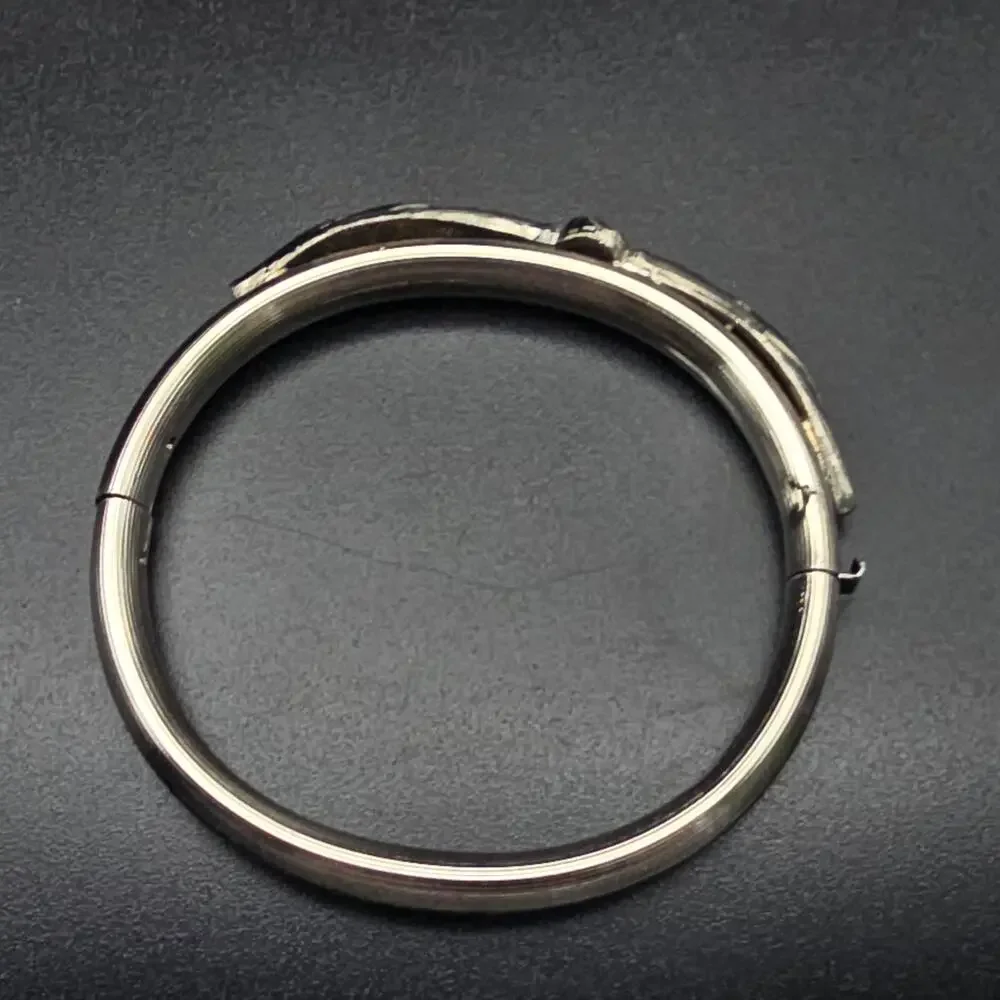 Silver Tone Hinged Bangle Bracelet Vintage Twisted Knot Design